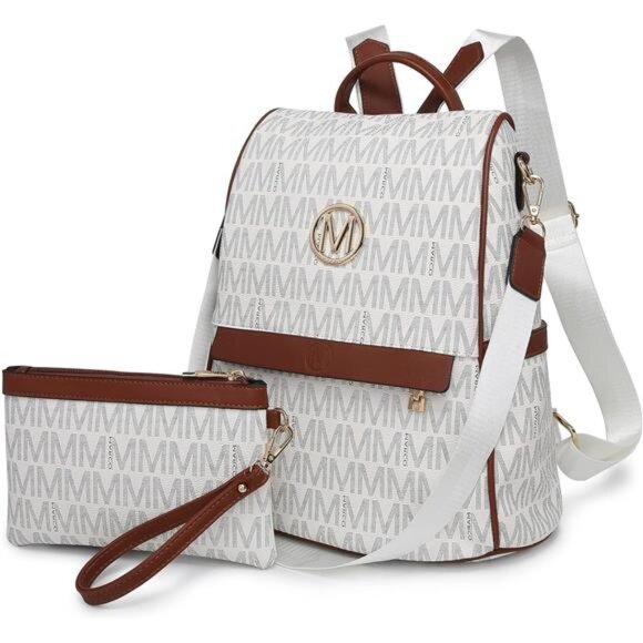 Women Fashion Backpack Purse Multi Pockets Signature Anti-Theft Rucksack Travel